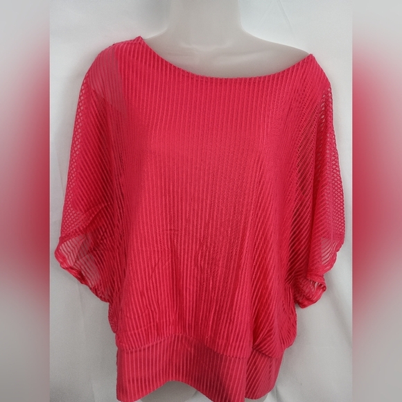 Pink Sheer Top Barbiecore Dopamine Plus Size Oversized Boxy (#1,303) - Picture 1 of 6